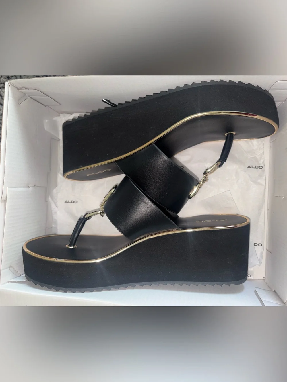 Black Wedge Thong Sandal